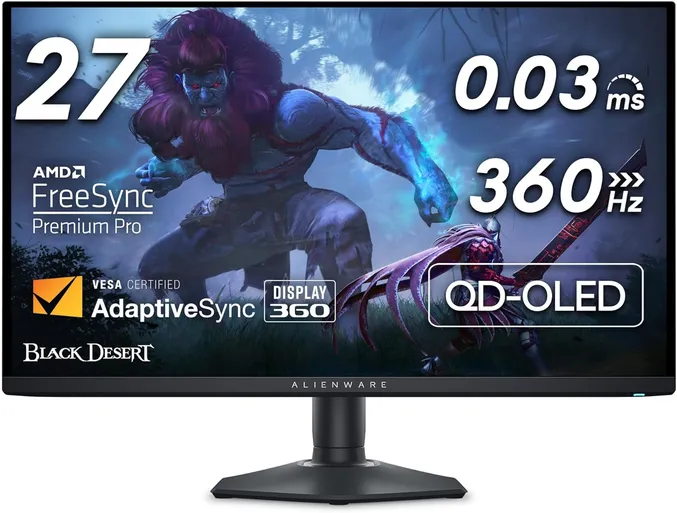 Monitor gaming Alienware AW2725DF con risoluzione QHD e frequenza di aggiornamento di 360Hz.