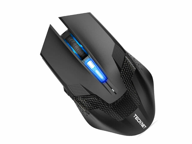 Mouse da gaming super economico wireless con luci colorate azzurre