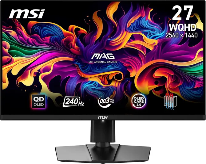 Monitor gaming MSI MAG 271QPX QD-OLED E2, 27 pollici, 240Hz, alta risoluzione e frequenza di aggiornamento elevata, ideale per eSports e giochi d'azione