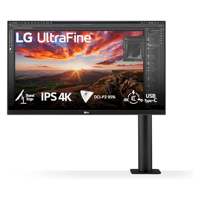 
Immagine del LG 27UN880P UltraFine Display Ergo, monitor 4K da 27 pollici con pannello IPS e copertura del 95% DCI-P3, perfetto per professionisti remoti e editing visuale.