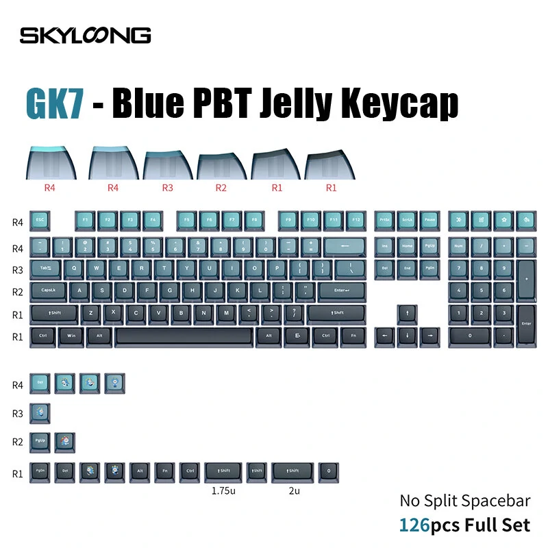 SKYLOONG GK7 126PCS Mechanical Keyboard Keycaps Set Blue-PBT Black Transparent Jelly Key Cap For DIY Customized 61/87/10