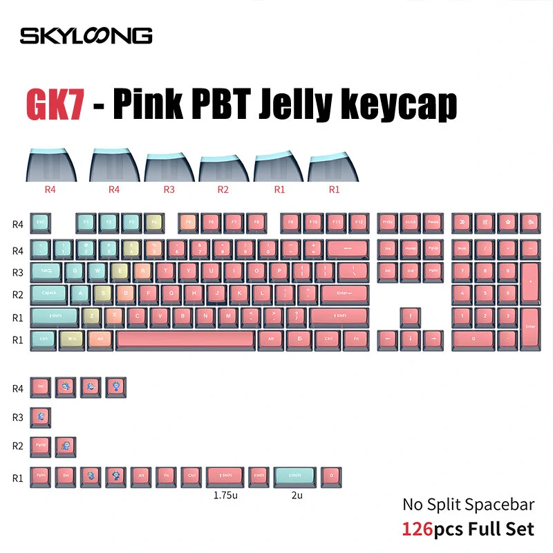 SKYLOONG GK7 126PCS Mechanical Keyboard Keycaps Set Pink - PBT Black Transparent Jelly Key Cap For DIY Customized 61/87/